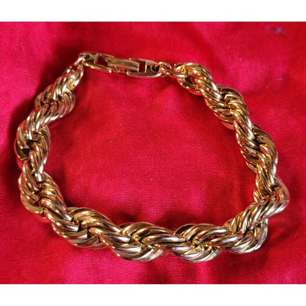 Vtg NAPIER Goldtone Heavy Braid Rope Bracelet